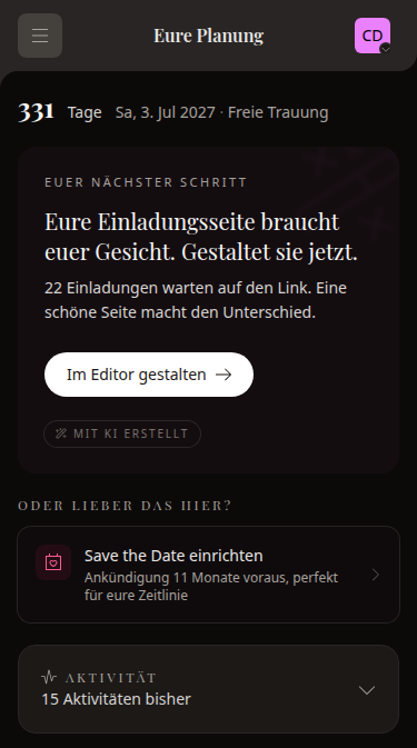 Das gemeinsame Hochzeits-Dashboard in wedset