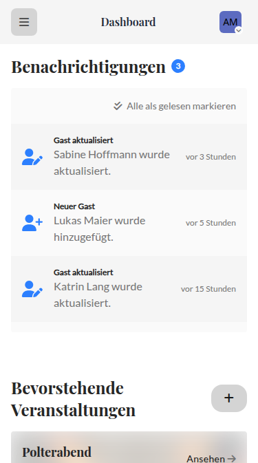 Wedset.app RSVP tracking dashboard showing guest responses and statistics