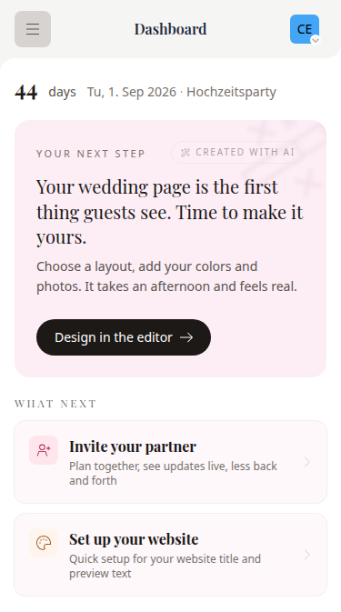 Wedset.app RSVP tracking dashboard showing guest responses and statistics